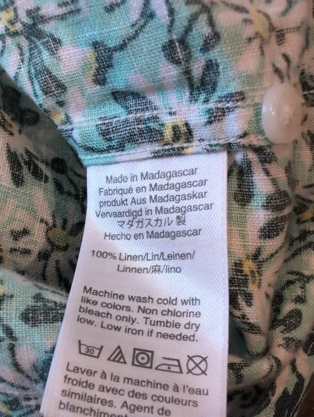 J. Crew Linen Short Sleeve Button Down Aqua Floral